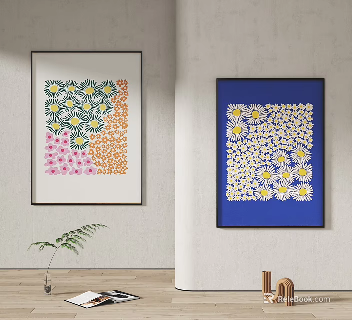Picture Frames With Floral Art Prints For Interior Decor 3d model