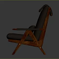Modern Leather Leisure Chair With Wooden Armrests Frame And Ergonomic Backrest For Home Interior