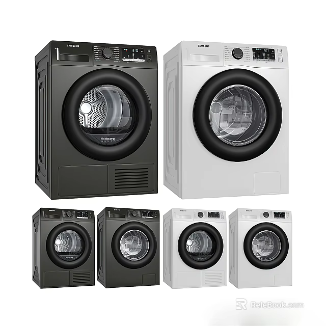 Modern Front Load Washing Machines In Black And White Color Variants 3d model 