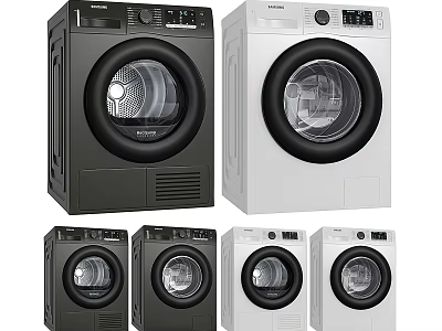 Modern Front Load Washing Machines In Black And White Color Variants 3d model