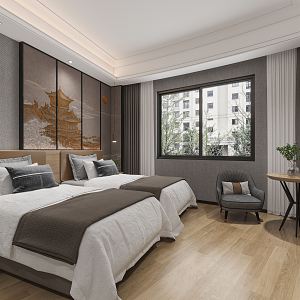 New Chinese Room Hotel Room 3d model