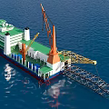 Offshore Engineering Vessel With Marine Crane And Structural Components At Sea
