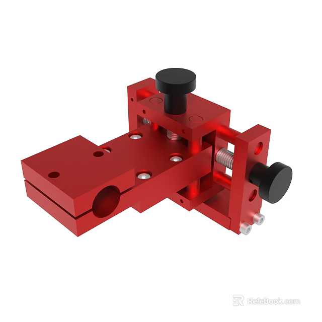 Red Industrial Metal Fixture Component With Adjustable Knobs And Mounting Holes 3d model