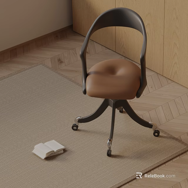 Comfortable Brown Seat Chair With Black Frame Wheels On Rug And Book Nearby 3d model 