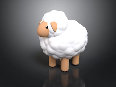 Cute White Sheep Toy With Fluffy Wool And Brown Legs In Cartoon Style 3d model