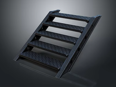 Natural Scenic View With Black Metal Grille And Parallel Slats On Gray Background 3d model