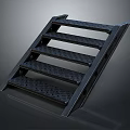 Natural Scenic View With Black Metal Grille And Parallel Slats On Gray Background