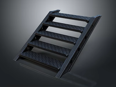 Natural Scenic View With Black Metal Grille And Parallel Slats On Gray Background 3d model