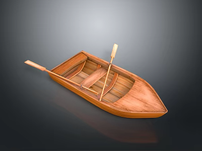Small Traditional Wooden Rowboat With Oar And Interior Seat Structure 3d model