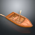 Small Traditional Wooden Rowboat With Oar And Interior Seat Structure