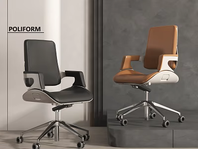 POLIFORM Modern Office Chairs In Black And Brown With Wheels And Metal Base 3d model