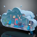 Cartoon Cloud Shaped Room Scene With Decorative Plants Furniture And Drop Ornaments