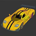 Yellow Racing Car With Black Stripes Rear Spoiler And Streamlined Design