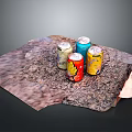 Textured Rock Surface With Four Colorful Drink Cans And Varied Designs