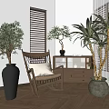 Cozy Home Balcony With Rocking Chair Green Plants And Wooden Floor