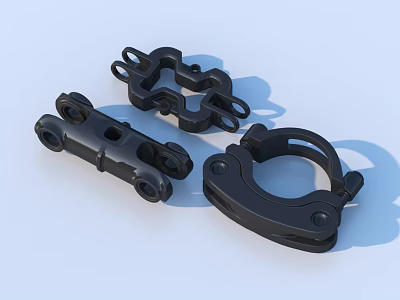 Black Mechanical Connectors And Brackets With Holes For Industrial Assembly 3d model
