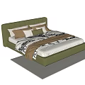 Single Bed with Green Frame White Mattress Black Pattern Bedspread Yellow Throw and Gray Rug 3d model