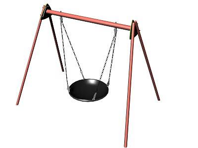 Outdoor Playground Swing Set With Red Frame Black Circular Seat And Chains 3d model
