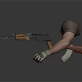 Gun Weapon With Black Orange Body Held By Brown Sleeved Arms White Gloves Red Accessory