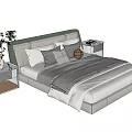 Modern Double Bed Featuring Green Headboard Gray Brown Pillows and White Nightstands 3d model