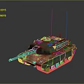 Military Tank With Green Brown Camouflage Rusty Body Striped Barrel And Antennas