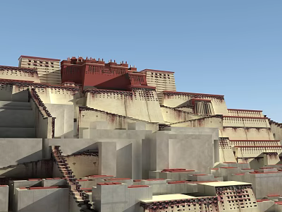 Potala Palace Traditional Architecture Featuring Red And White Walls On Mountain Top Structure 3d model