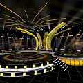 Opulent Stage Design Featuring Circular Platform Black Gold Elements And Dynamic Lighting 3d model