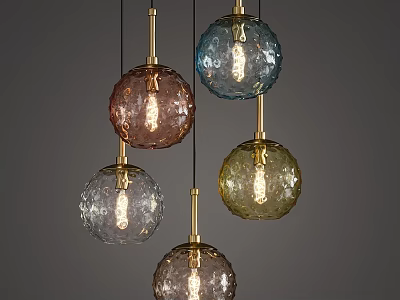 Colorful Modern Glass Chandeliers With Spherical Design And Golden Bases For Interior Decor 3d model