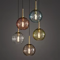 Colorful Modern Glass Chandeliers With Spherical Design And Golden Bases For Interior Decor
