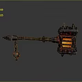 Black Spiked War Hammer With Red Glowing Core Brown Handle And Decorative End