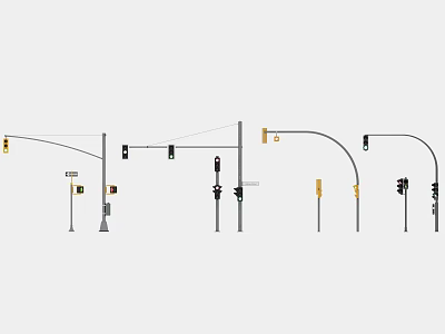Outdoor Lights Various Street Pole Mounted Designs Featuring Curved And Straight Arms 3d model