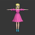 3D Cartoon Character With Blonde Hair Pink Dress Blue Shoes And Outstretched Arms