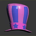 Pink And Blue Striped Top Hat With Star Decorated Band For Fashionable Look
