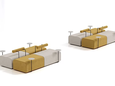 Modern Sofa And Coffee Table Set With Yellow Grey Fabric And Minimalist Metal Legs 3d model