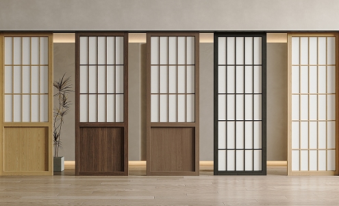 Japanese-style log-style sliding door Japanese-style sliding door log-style sliding door grille door and paper sliding door Japanese-style sliding door 3d model