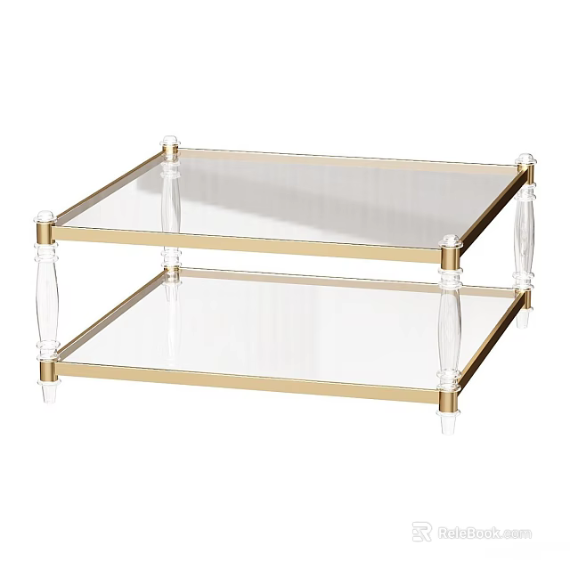 Modern Two Tier Coffee Table With Clear Glass Top And Gold Metal Frame 3d model 