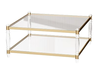 Modern Two Tier Coffee Table With Clear Glass Top And Gold Metal Frame 3d model
