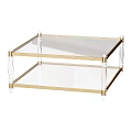 Modern Two Tier Coffee Table With Clear Glass Top And Gold Metal Frame