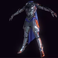 Detailed 3D Fantasy Armor Model With Silver Metallic Plates And Blue Cape