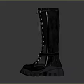 Stylish Black Long Boots With Lace Up Design And Thick Rubber Sole