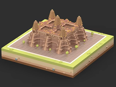 Ancient Architecture Model With Multiple Towers Square Base And Small Trees 3d model