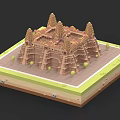 Ancient Architecture Model With Multiple Towers Square Base And Small Trees