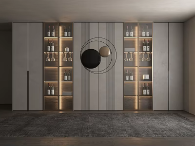 Modern Wine Cabinet Design With Built in Lighting Wine Bottles And Glasses 3d model