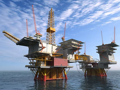 Large Offshore Oil Drilling Platform Industrial Equipment With Tall Derricks and Cranes 3d model