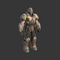 Medieval Armored Warrior Character With Sturdy Golden Brown Metallic Armor In Standing Pose