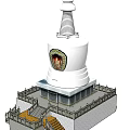 White Tower Structure Featuring Spire Decorative Emblem Platform Railing And Steps