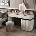 Elegant Modern Bedroom Dressing Table With Mirror Cosmetics And Stool 3d model