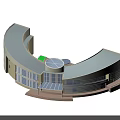 Modern Curved Office Building With Glass Facade And Circular Entrance Structure
