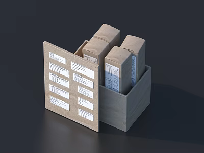 Decorative Ornament Set With Wooden Box And Labeled Small Blocks 3d model