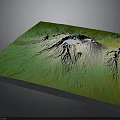 3D Terrain Model Visualization With Green Yellow Terrain And Snow Capped Mountains